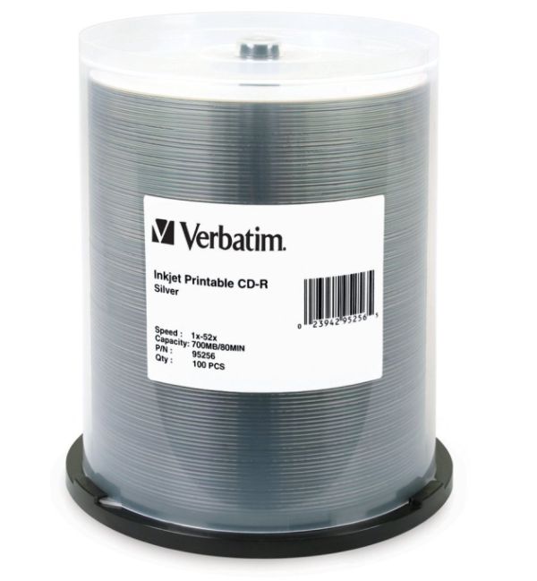Verbatim 95256: CD-R 700MB 52x Silver Inkjet 100pk