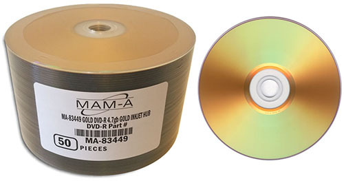 MAM-A 83449: GOLD DVD-R 4.7GB InkJet Bulk Pack from Am-Dig