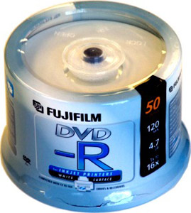 Fuji DVD-R, 600004139, 4.7GB, 16X, White Inkjet Printab