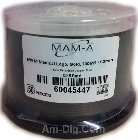 MAM-A 45447: GOLD Medical CD-R 700MB Logo Cakebox from Am-Dig