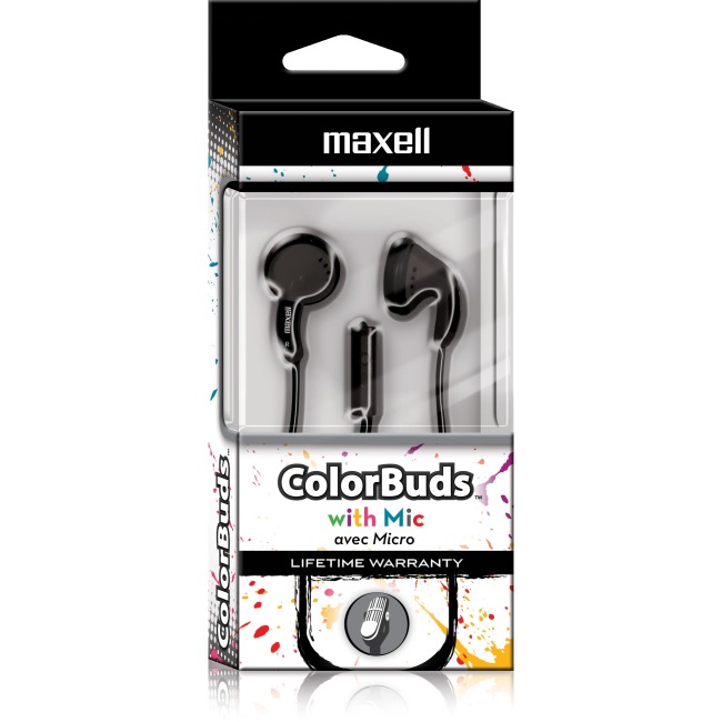 Maxell Ear Buds, 199708, CBM-BLK, Color buds w/ MIC, Black from Am-Dig
