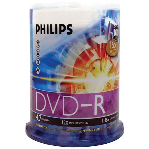 Philips DVD-R 16x 4.7GB in 100 Cakebox from Am-Dig