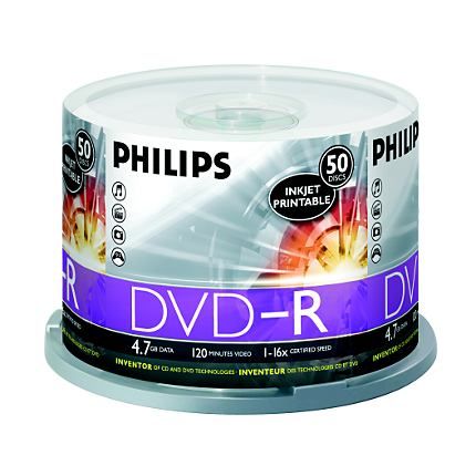Philips DM4I6B50F/17 DVDR 16x White Inkjet Cakebox from Am-Dig