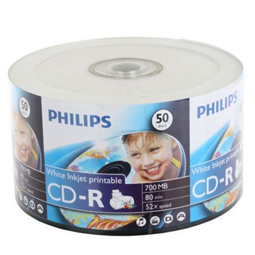 Philips CD-R White Inkjet Logo On Hub 50 Bulk Pack from Am-Dig