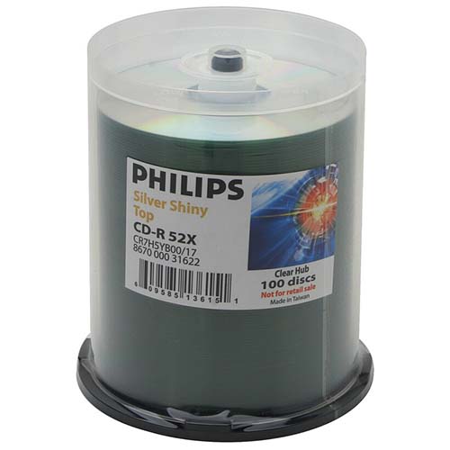 Philips CD-R Silver Shiny Clear Hub in 100 Cakebox from Am-Dig