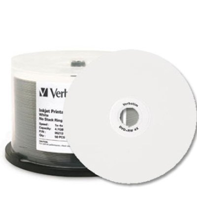 You may also be interested in the Verbatim 95213 DVD+RW 4.7GB 4x Whte Inkjet 50pk.