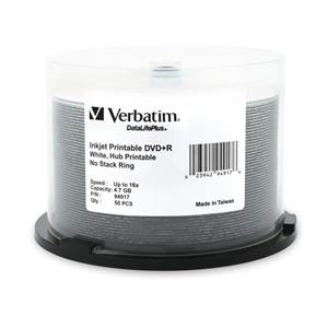 Verbatim 94917 DVD+R 4.7GB 16x Whte Inkjet 50pk from Am-Dig