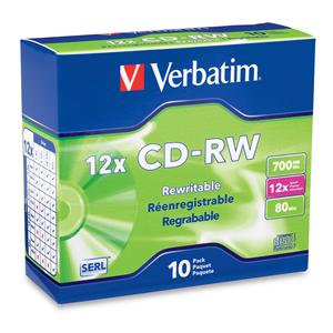 Verbatim 95156 CD-RW Discs 700MB/80Min 12X w/Slim  from Am-Dig