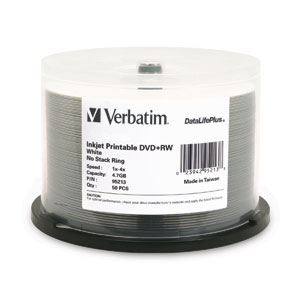 Verbatim 95213 DVD+RW 4.7GB 4x Whte Inkjet 50pk from Am-Dig