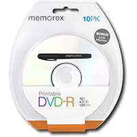 Memorex DVD-R 16X Printable Blister Pack w/ Pen