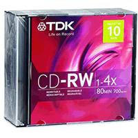 TDK CD-Rw 4X 80Min 700Mb W/ Logo Slimcase