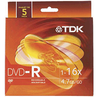 TDK 48577: DVD-R 16X 5-Pack Slimcase